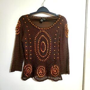 Peck & Peck Collection Brown "Crochet" Women's Top Size Small